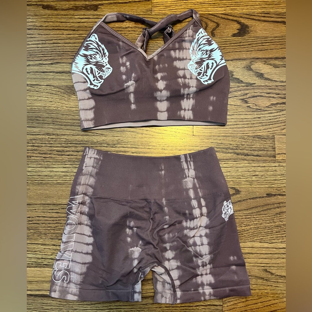 Darc Sport Dusty Pink and White Athletic Shorts and Bra